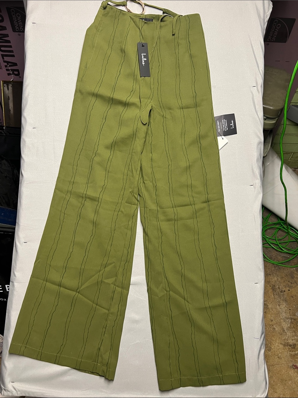 Lulu's Olive Green High-Waist Wide-Leg Trousers